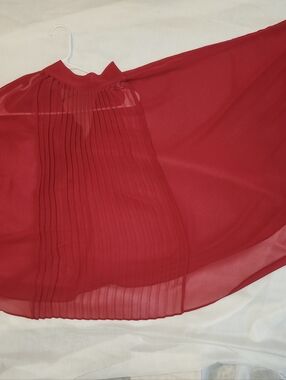 Zara Red Pleated Chiffon Women's Cape Style Blouse NWT